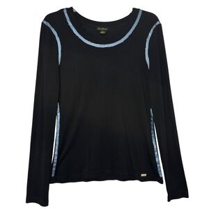 Cartise Y2K Art to Wear Black Top Unique Blue Paint Trim Indie Minimalist Medium